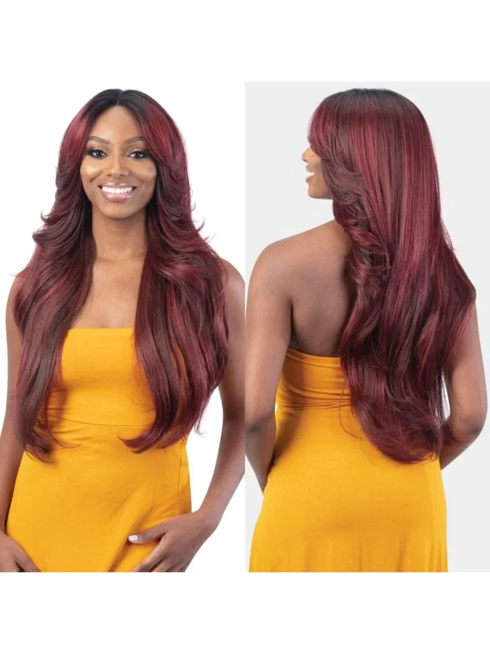 HD Lace Front Wig with Curtain Bangs - Stylish Bombshell Look (1B Color)